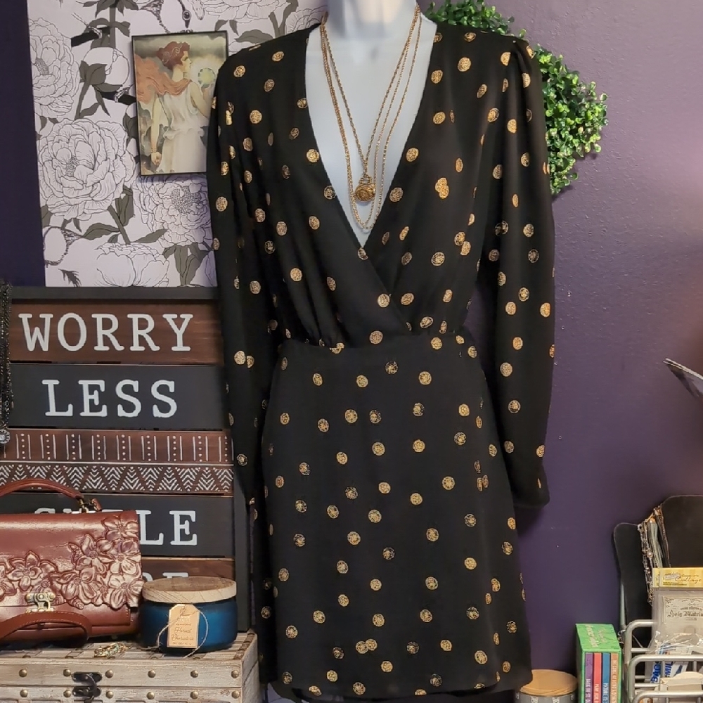 Gold Coin Black Wrap Dress By Paris Atelier